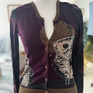 KnittedDove Women's Purple and Olive Cardigan Sweater